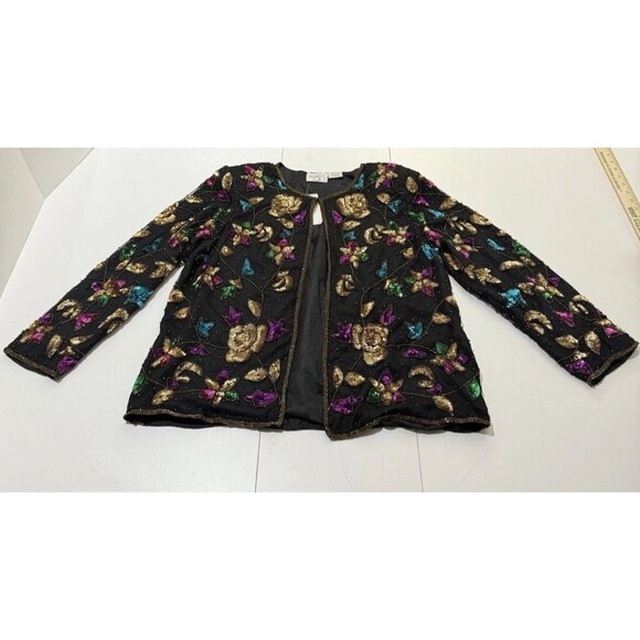 VTG Sequin Silk Dress Set Womens L Floral Blazer Cruise Holiday Formal Y2K NWT - Picture 9 of 16